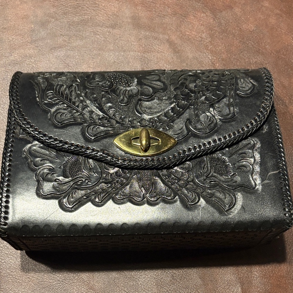 Elegant Black Embossed Leather Clutch